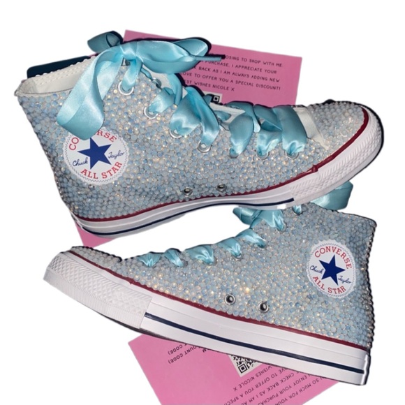 Opal Iridescent Diamond High Top Converse Sizes 5-14 New With Ribbon Laces - Picture 5 of 14
